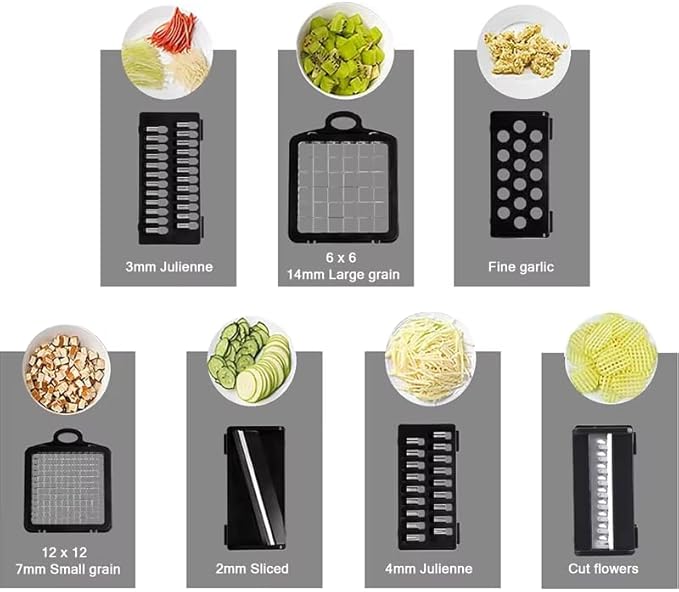 Vegetable Chopper: 10 in 1 Food Chopper - Onion Vegetable Slicer Cutter Dicer, Veggie Cutter with Container, 7 Blades, Kitchen Gadgets for Carrot Salad Garlic Potato Slicer (Black/White)