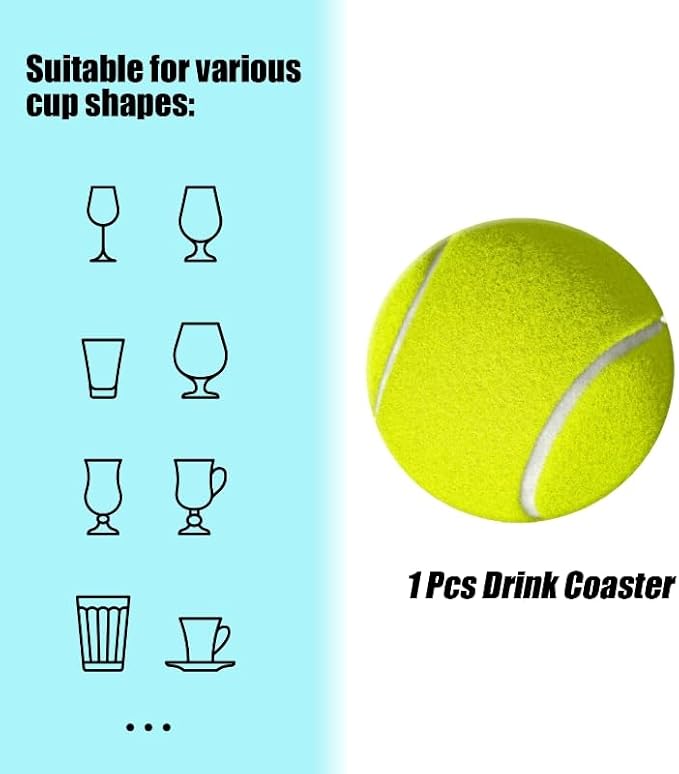 Round Ceramic Stone Cork Drink Coasters, Tennis Ball with White Line Absorbent Removable Non-Slip Cup Mat Place for Kitchen Counter Drinks Coffee Cup Tableware Set of 1 (4 * 4 Inch)