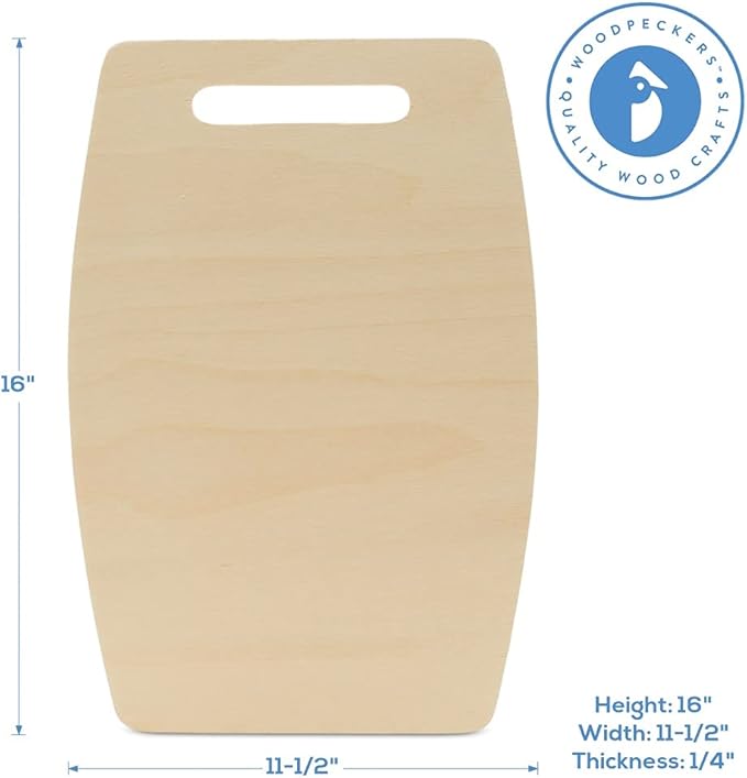 Wooden Cutting Board Shapes, 16" Wide Middle, Pack of 1 Wooden Cutting Boards by Woodpeckers, for Kitchen, Decor, and Charcuterie Boards