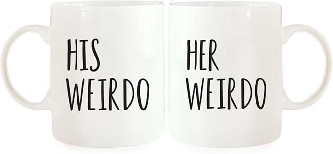 Andaz Press Coffee Mugs Gift Set, His Weirdo, Her Weirdo, 2-Pack, Bride Groom Husband Wife Wedding Christmas Birthday Gift Ideas