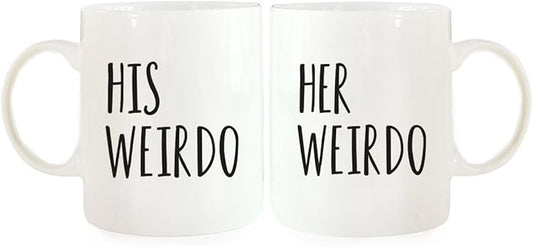 Andaz Press Coffee Mugs Gift Set, His Weirdo, Her Weirdo, 2-Pack, Bride Groom Husband Wife Wedding Christmas Birthday Gift Ideas