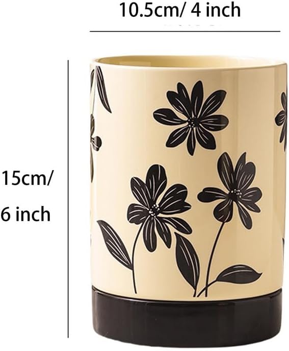 Dxcaicc Vintage Ceramic Utensil Holder for Kitchen Counter, 4 Inch Cooking Utensil Crock with Drain Holes, Elegant Countertop Organizer for Spoons, Chopsticks, Spatulas,Black