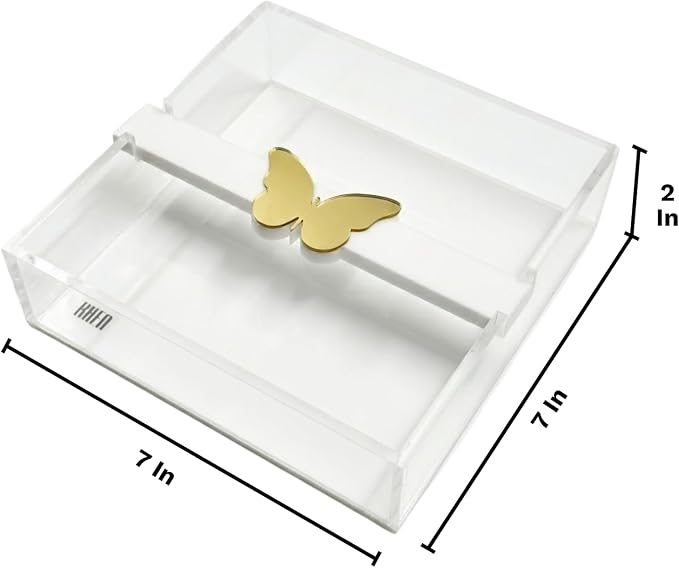 Butterfly Napkin Holder, Single Piece, Clear White Acrylic Square Paper Dispenser for Kitchen Countertop Dining Table Serving Tray, Modern Home Decor Organizer Gift Parties and Everyday Use