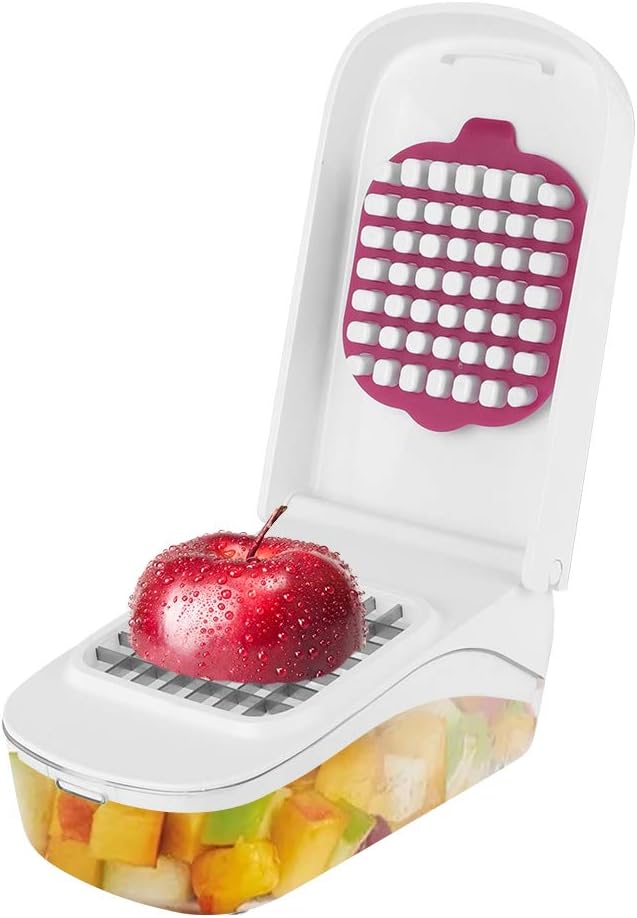 OUKENS Manual Food Chopper, 3-in-1 Multifunctional Vegetable Fruit Cutter with Container for Onion, Potato, Carrot, Easy Push Down Handheld Kitchen