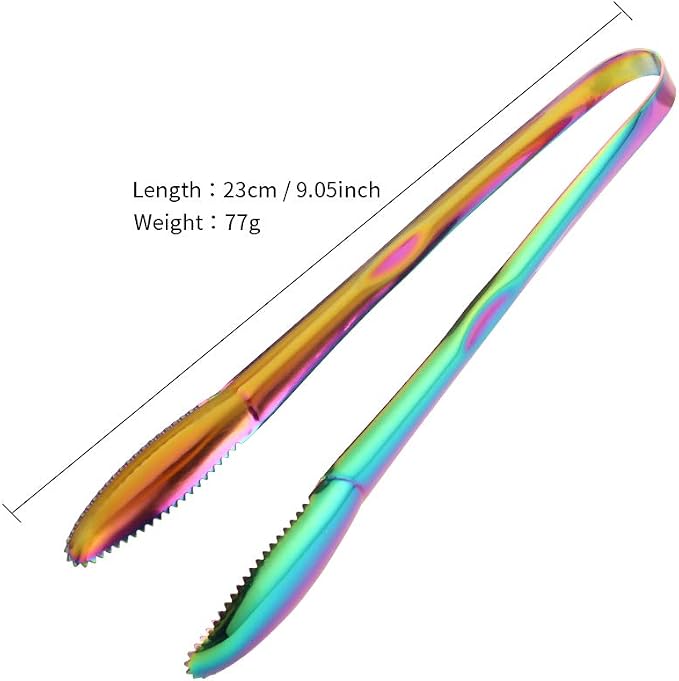 Stainless Steel Cooking Tongs for Frying, 9 Inches Serving Tongs Appetizers Charcuterie with Teeth for Parties, Food Tongs Kitchen Tongs for Nonstick Cookware, Set of 2 (Rainbow)