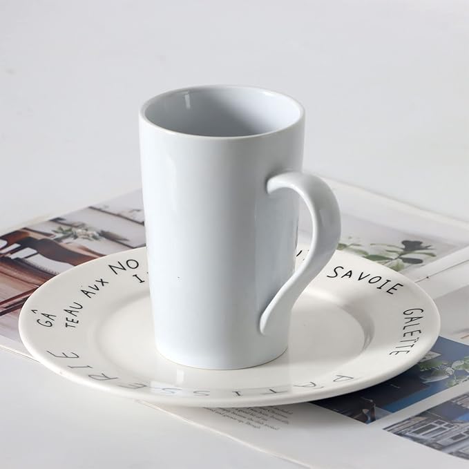 12 oz Coffee Mugs for Office Home, M099 Novelty Marble Ceramic Cup for Men Women, Set of 4, White