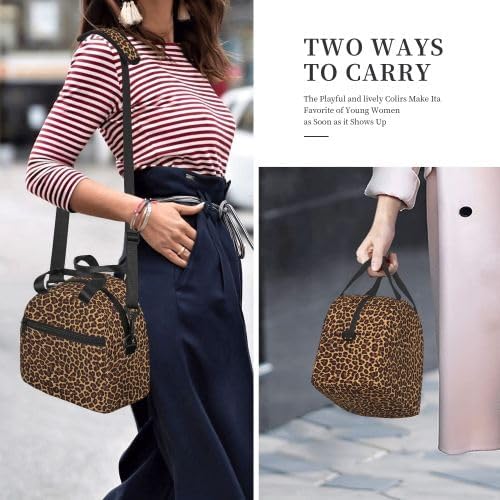Leopard Lunch Box Insulated Lunch Bag Reusable Sling Bag With Adjustable Shoulder Strap Cooler Tote Bag For Men Women