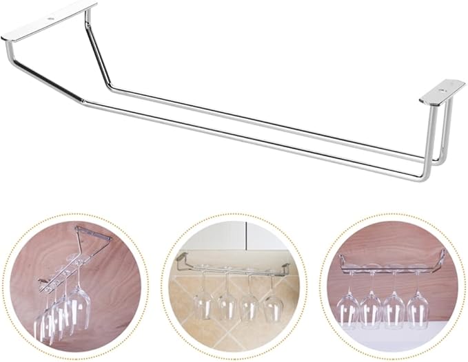 DOITOOL Stainless Shelf Wire Hanging Wine Glass Rack: 2pcs Under Cabinet Wine Glasses Holder Stemware Storage Hanger Organizer for Kitchen Cabinet Bar Metal Clothing Rack