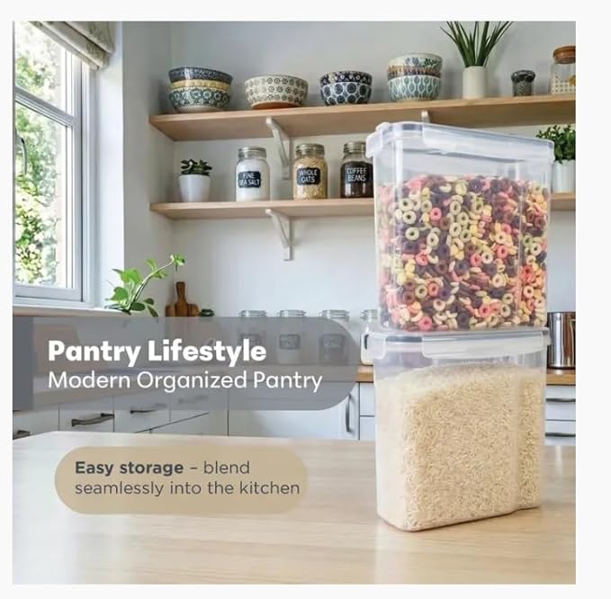 4 Pack Stackable Airtight Food Storage Containers (4L/135.2 oz) with Lids, Labels & Marker, BPA-Free Leakproof Pantry Organization for Cereal, Flour, Rice & Dry Food