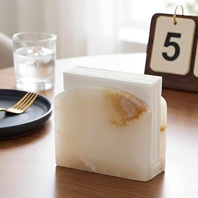 Radicaln Marble Napkin Holder 5.5" Inches White Onyx Handmade Simple Modern Home & Kitchen Napkins Paper Holder For Countertop - Ideal Napkin Holder for Home Decor