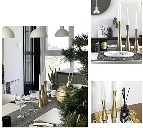 Pack 2 Brass Gold 9" Metal Taper Candlesticks Candleholder Vintage Mid-Century Modern Candlestick Home Cabin Lodge Table Mantel Wedding Centerpiece Candle Holders (Brass Golden, Pack of 2 Medium 9")