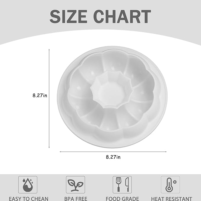 8.3 Inch Ring Cake Pan, Non-stick Silicone Flower Shaped Baking Pan for Pumpkin Cake, Chiffon Cake, French Dessert, Bread, Pastry, Mousse, Brownie, Chocolate