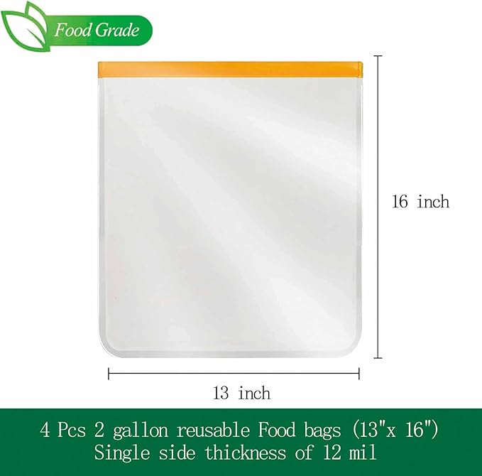 4 Pcs 2 Gallon Reusable Freezer Bags, Large Capacity, BPA Free Reusable Leakproof Food Storage Bags,13 "x 16", Used For Home Food Storage And Camping Food Storage