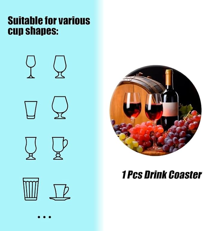 1 Pcs Coffee Cup Coasters for Drinks, Bottle of Red Wine Round Absorbent Non-Slip Ceramic Stone Cork Coasters for Kitchen Living Room Office Decoration Bar (4 * 4 Inch)
