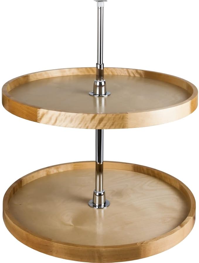 24" Diameter Round Wood Lazy Susan Set with Twist and Lock Pole