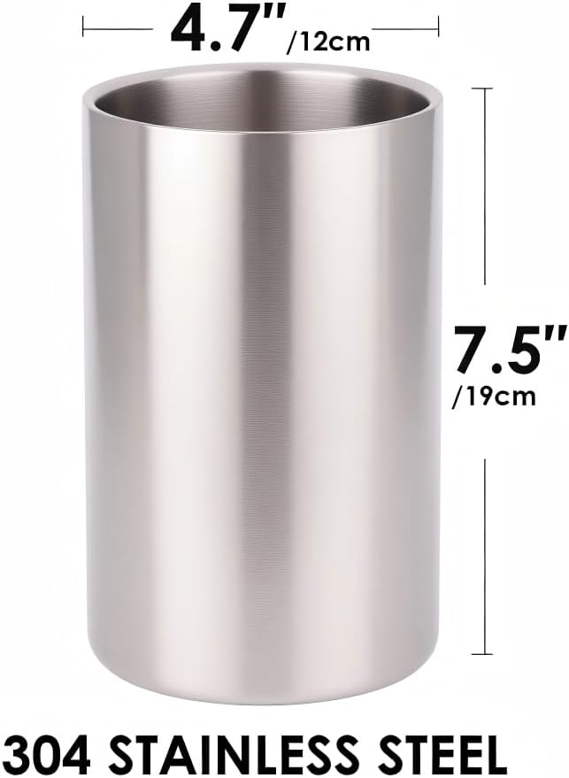 Kitchen Utensil Holder for Countertop, 304 Stainless Steel Double Wall Cooking Tool Caddy, Brushed Finish Spatula Spoon Organizer Crock, Large Capacity, Silver