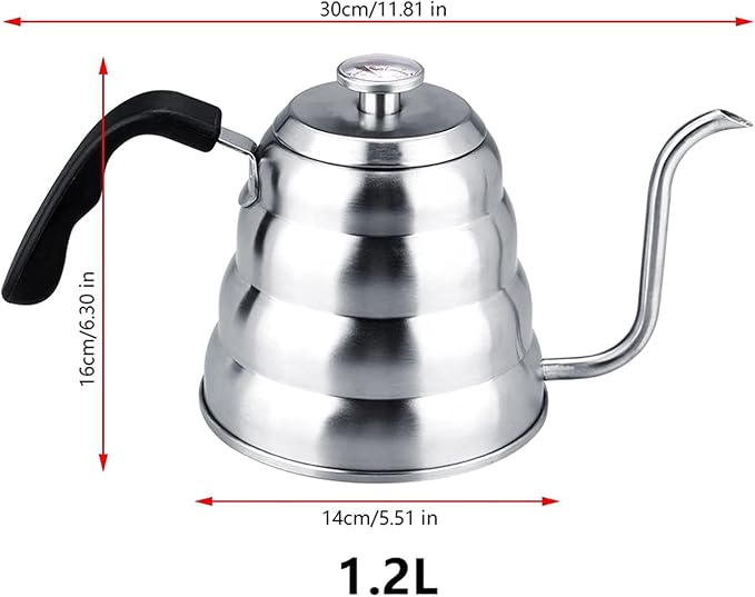 Premium 304 Stainless Steel Pour Over Coffee Gooseneck Kettle Teapot with Thermometer 1L 1.2L Capacity Beehive Design (1.2L)