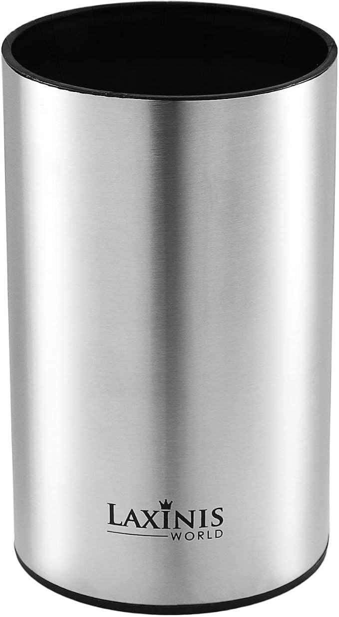 Laxinis World Stainless Steel Kitchen Utensil Holder, Kitchen Caddy, Utensil Organizer, Round Shape Utensils Crock, 7" by 4.3" (utensils not included)