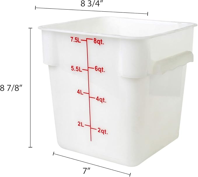 TrueCraftware- 8 Qt. Polypropylene Square Food Storage Container White- Commercial Food Storage Containers Meal Prep Containers Reusable Food Containers for Pantry Kitchen Storage Organization