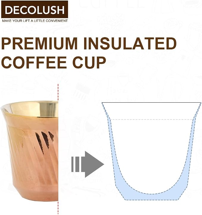 75mL (2.5 Ounce) Stainless Steel Espresso Cups - 4 Pack Double Wall Insulated Cups Demitasse Cups Coffee Cup For Drinking, Drinking Coffee, Drinking Beverages(Crimson gold Ripple)
