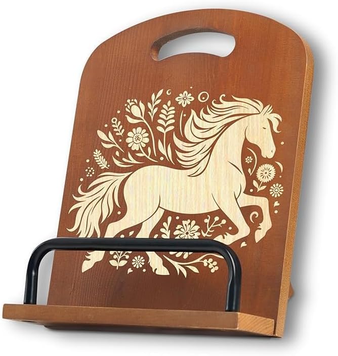 INNObeta Cookbook Stand for Kitchen Counter, Adjustable Tablet Recipe Book Holder, Perfect Gifts for Women, Mom, Grandma on Birthday, Unique Kitchen Decor, Horse