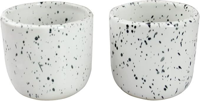 RoRo Handcrafted Ceramic Sipper Cups Set of 2-8 oz | White Glossy with Dark Speckles | Microwave & Dishwasher Safe | Compact Design for Coffee & Tea