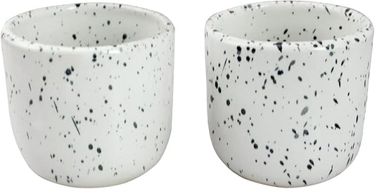 RoRo Handcrafted Ceramic Sipper Cups Set of 2-8 oz | White Glossy with Dark Speckles | Microwave & Dishwasher Safe | Compact Design for Coffee & Tea