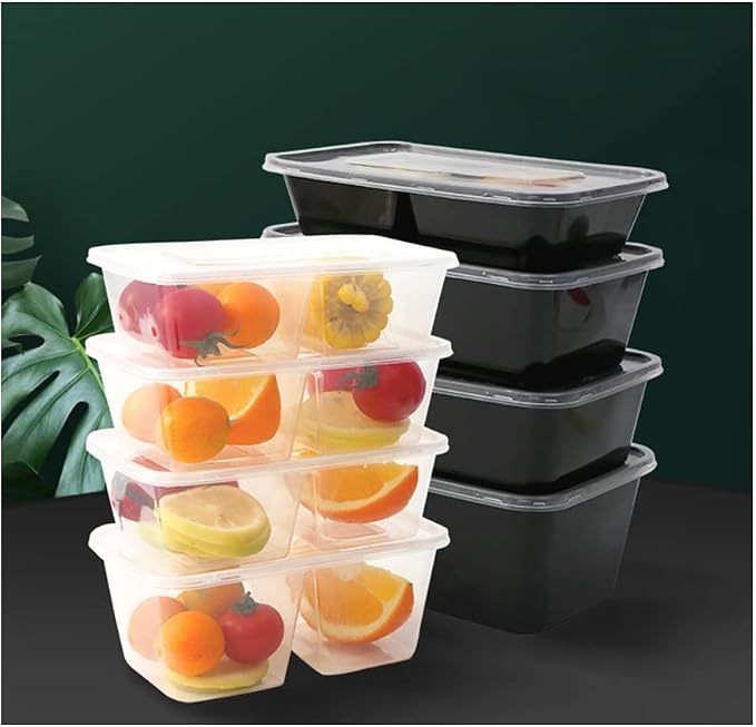 AGYH 300 Packs Meal Prep Containers with Lid 2 Compartments Food Storage Containers Microwave Freezer Safe Take Out Food Container (Color : Clear, Size : 650ML)