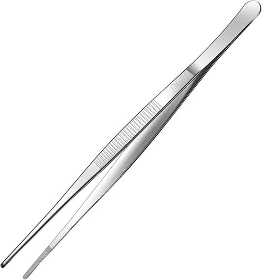Aniso Long Tweezers, Stainless Steel, 8 inches | Precision Serrated Tip, Cooking Tweezers Tongs， For Barbecue, Hand-Made，Steaks, Bread, Pizza, Salads