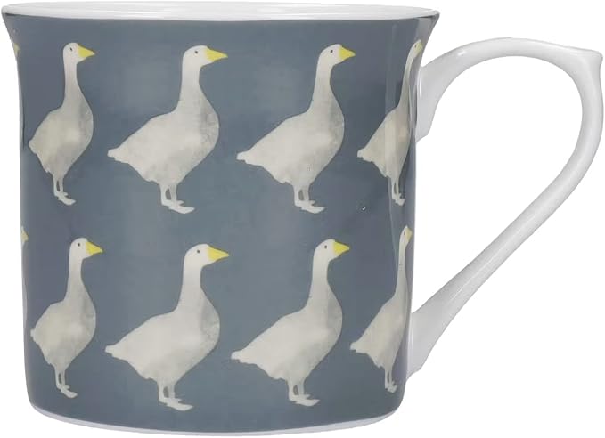 KitchenCraft Country Grey Glazed Stoneware Geese Set of 4 Fluted Tea Coffee Mugs 300ml