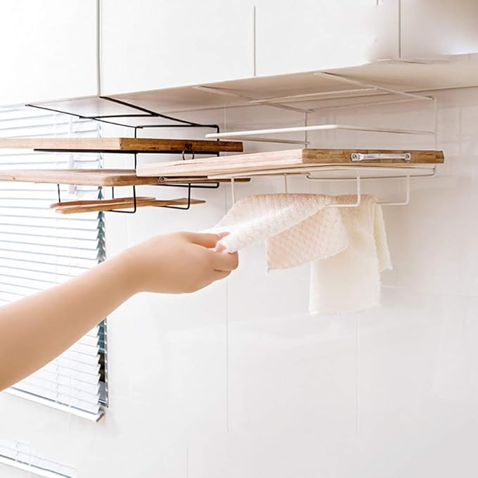 Yardwe Under Cabinet Organizer Shelf Hanging Storage Baskets Rack Chopping Board Holder Shelves for Kitchen Pantry Cupboard Black