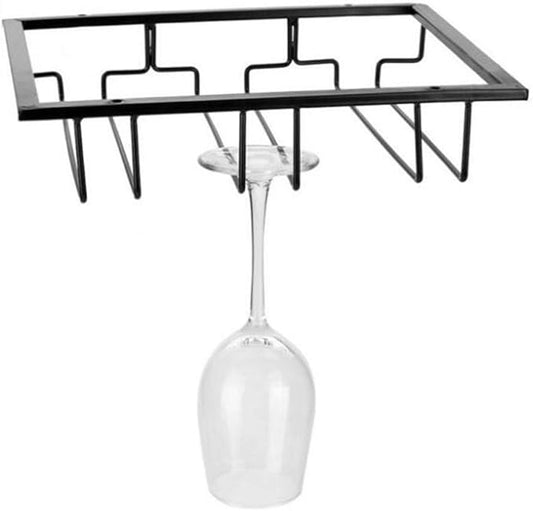 Stemware Racks, Wine Glass Holder, Metal Iron Bar Under Cabinet Display Hanging Shelf, Goblet Rack Hang, Drinking Glass Cup Storage Organizer Stand for Kitchen Dining Bar Organization Tool (3 Rows)