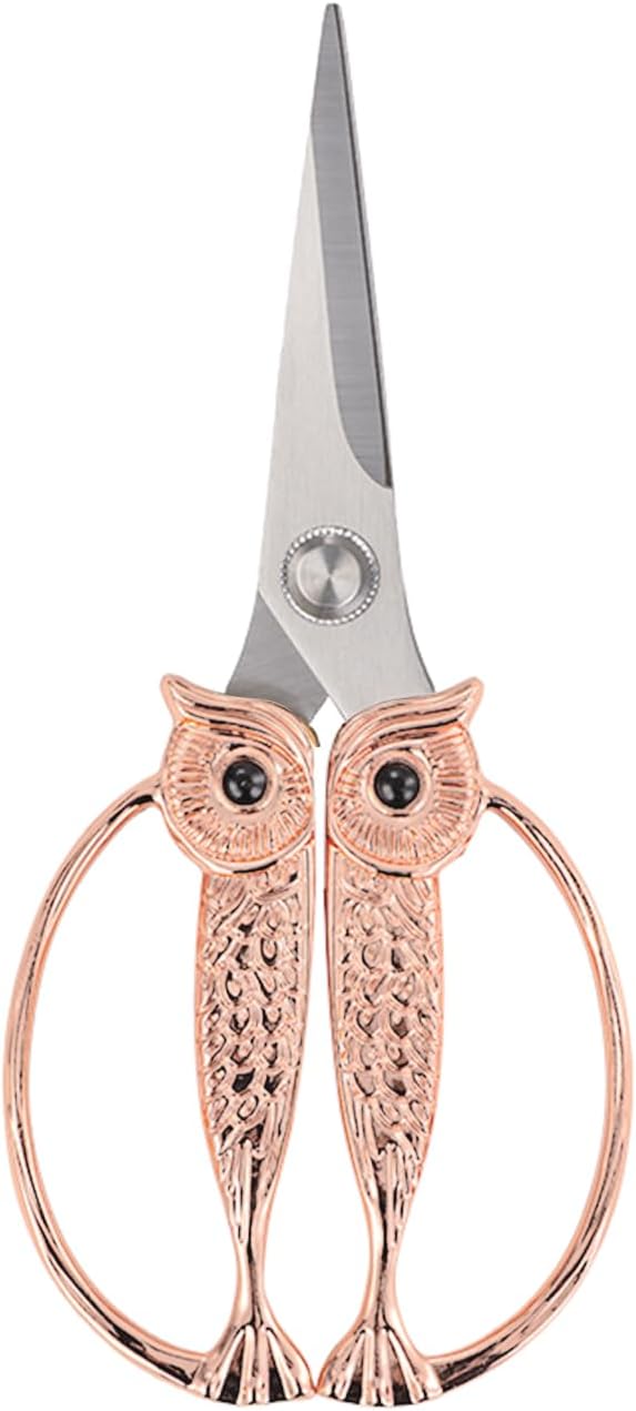 WARMHEART Owl Kitchen Scissors All Purpose, Stainless Steel Heavy Duty Sharp Shears for Meat, Chicken, Fish, Poultry, Herb, Bread (Rose gold, Medium)