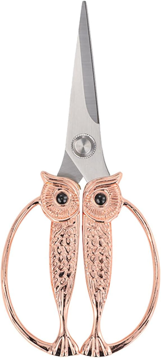 WARMHEART Owl Kitchen Scissors All Purpose, Stainless Steel Heavy Duty Sharp Shears for Meat, Chicken, Fish, Poultry, Herb, Bread (Rose gold, Medium)