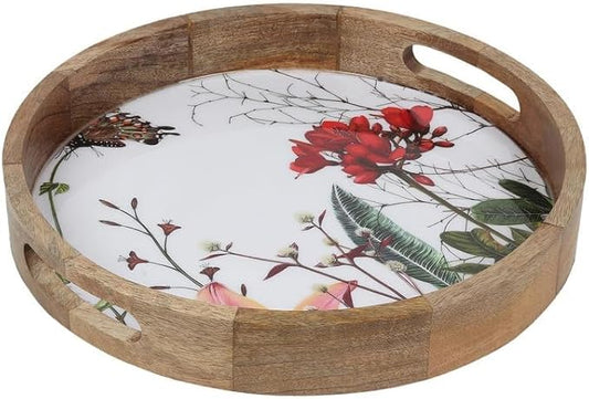 Zenith’s Decor Handmade Wooden Round Shape Tray for Serving Snacks, Appetizer Plate, Multipurpose Breakfast, Coffee Table 32 cm Diameter