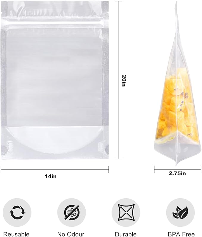 30Pcs14"X20" Clear Stand Up Zipper Seal Bags,Reuseable Ziplock Plastic Pouch for Food Storage, Transparent Sealing Food Pouches Snack Packing,Cookie,Snack,Spices,Pet Food and Drinking
