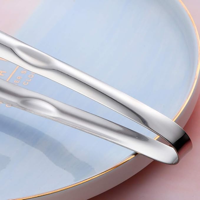 Stainless Steel Cooking Tongs for Frying, 9 Inches Serving Tongs Appetizers Charcuterie with Teeth for Parties, Food Tongs Kitchen Tongs for Nonstick Cookware, Set of 2 (Silver)