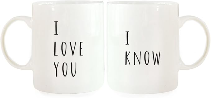 Andaz Press Funny Couples 11 oz Ceramic Coffee Mugs, I Love You, I Know, His and Hers Coffee Mug Set of 2, Valentines Couples Mugs for Him and Her, Mr and Mrs Mugs, Couple Mugs for Husband and Wife