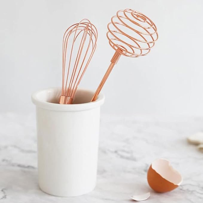 Whisks for Cooking Stainless Steel Spring Coil Whisk, Steel Wire Whipped Cream Whisk Balloon Wire Whisks for Cooking Baking Blending Manual Mixer (8",Rose Gold) Whisks for Blending