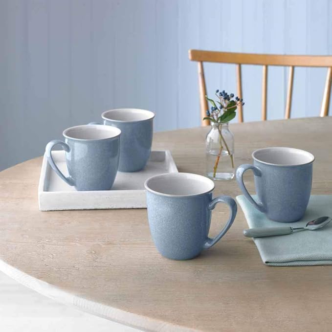 Denby - Elements Blue Coffee Mug Set of 4-330ml Stoneware Ceramic Tea Mug Set For Home & Office - Dishwasher Safe, Microwave Safe - Blue, White - Chip Resistant