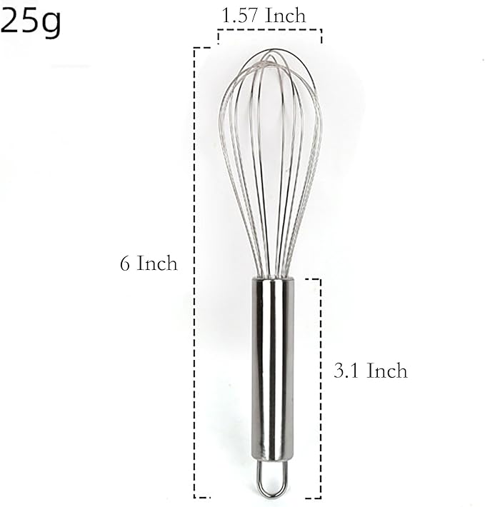 Manual Egg Whisk, 2 Pcs 6 Inch Long Stainless Steel Egg Beater for Bread, Cake and Cooking (6 inch)