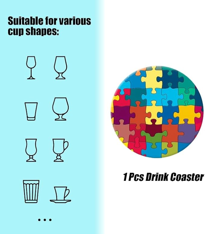 Ceramic Stone Coasters for Drinks Cup, Colorful Puzzle Background Absorbent Anti Slip Cup Coasters with Cork Base for Kitchen Living Room Office Decor Housewarming Gift Set of 1 (4 * 4 Inch)