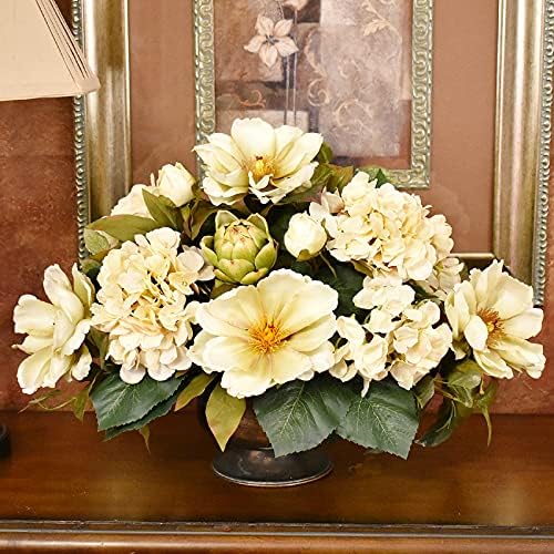 Cream Magnolia and Hydrangea Silk Floral Centerpiece