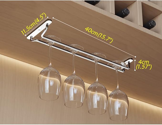 CAKERS Under Cabinet Hanging Stemware Display Rack|304 Stainless Steel Wine Glass Holder|Wine Glass Storage Organizer Hanger,1 Rows,40cm(15.7in)