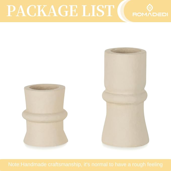 Romadedi Candlestick Holders Boho Decor: Taper Candle Holders Paper Mache for Living Room Modern Decorations White Candle Stick Dining Table Centerpiece Fireplace Home Decoration Beige