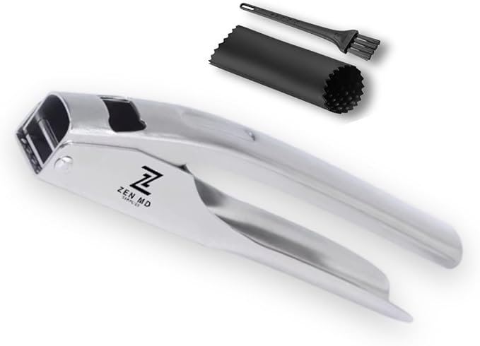 Premium Garlic Press Stainless Steel, Heavy Duty Mincer & Crusher Tool, Large Capacity Ginger Press and Masher, Easy Squeeze Presser, Rustproof Dishwasher Safe Kitchen Gadget
