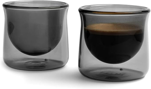 FLUR Espresso Glasses (Set of 2) Perfect for Espresso, Macchiatos & Small Espresso Drinks – Double-Walled Borosilicate Glass – Handmade, Lightweight & Durable – 3oz (Smoke)