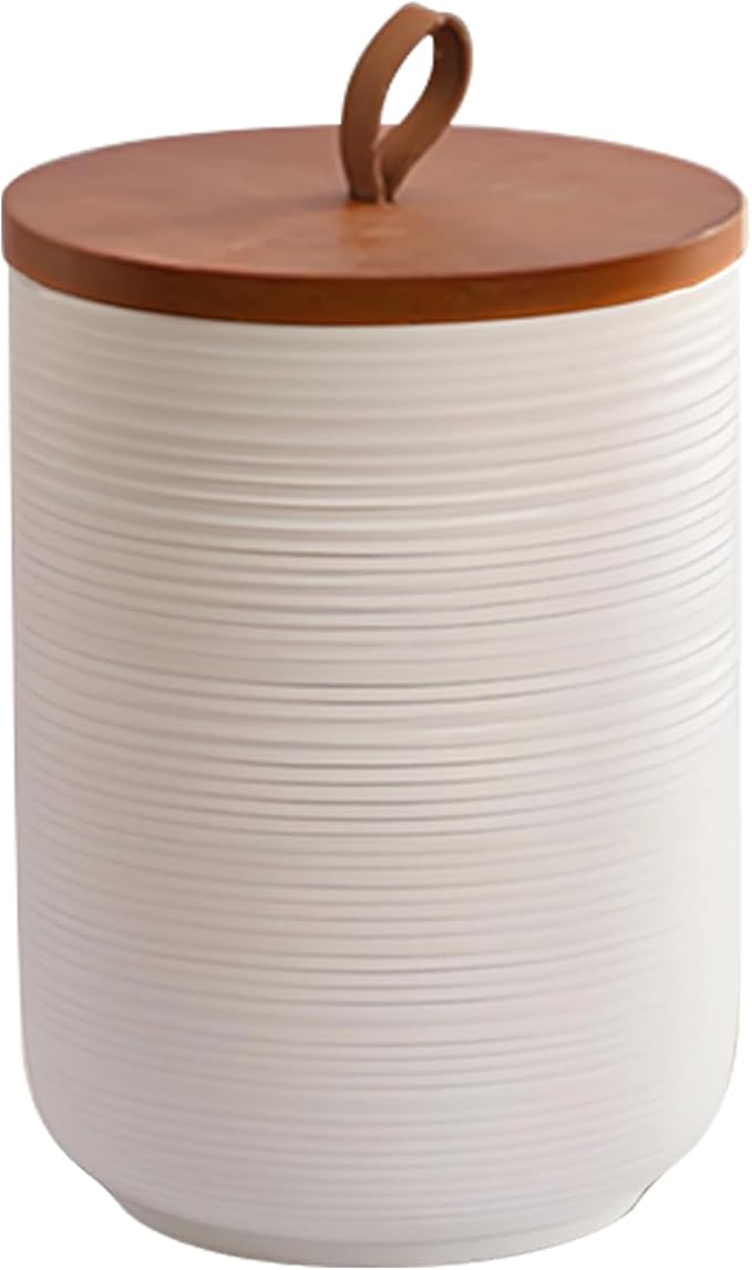 Food Storage Jar Strong Ceramic Storage Canisters with Airtight Wooden Lid,Kitchen Storage Containers for Serving Coffee Beans, Tea, Sugar, Salt, Spices (Big white 44 oz)