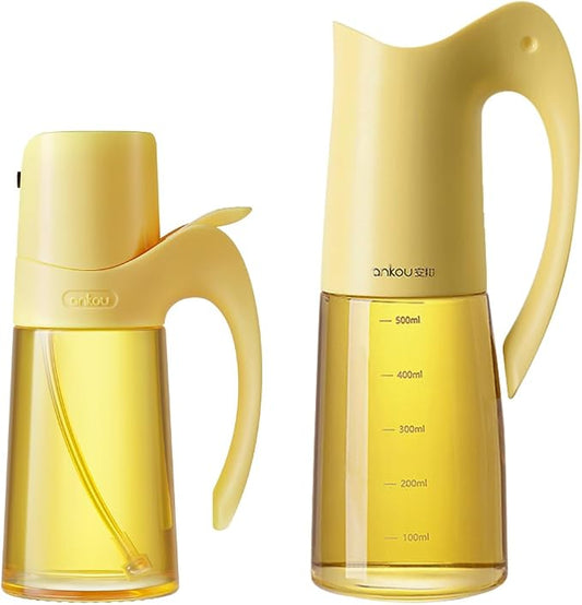 Oil Dispenser and Oil Sprayer for Cooking,10oz/300ml Olive Oil Sprayer for Kitchen,20oz/580ml Oil Dispenser with Auto Flip Cap,Glass Oil and Vinegar Dispenser Spray and Pour for Air Fryer,Salad,BBQ