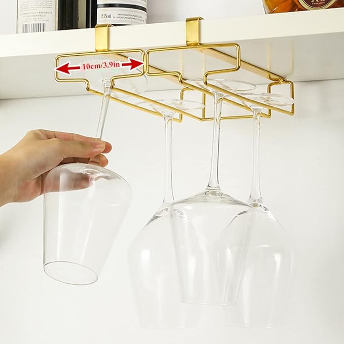 Metal Stemware Rack, Multifunction Wine Glass Holder Under Cabinet, No Drilling Champagne Goblets Storage Shelf, Home Glass Hanging Holder, 2 Rows (Color : White)